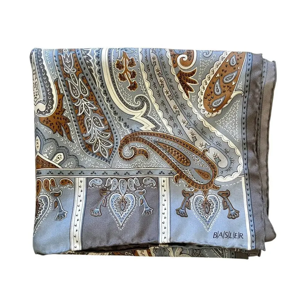 Vintage Basler Paisley Blue Print Long Silk Twill Scarf